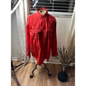 VTG Cowboy Up Embroidered Cotton Woven Snap buttons Mens L shirt flipp cuffs